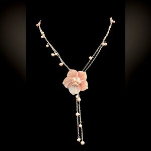 Vintage Pink Mother of Pearl and Sterling Silver Flower Necklace